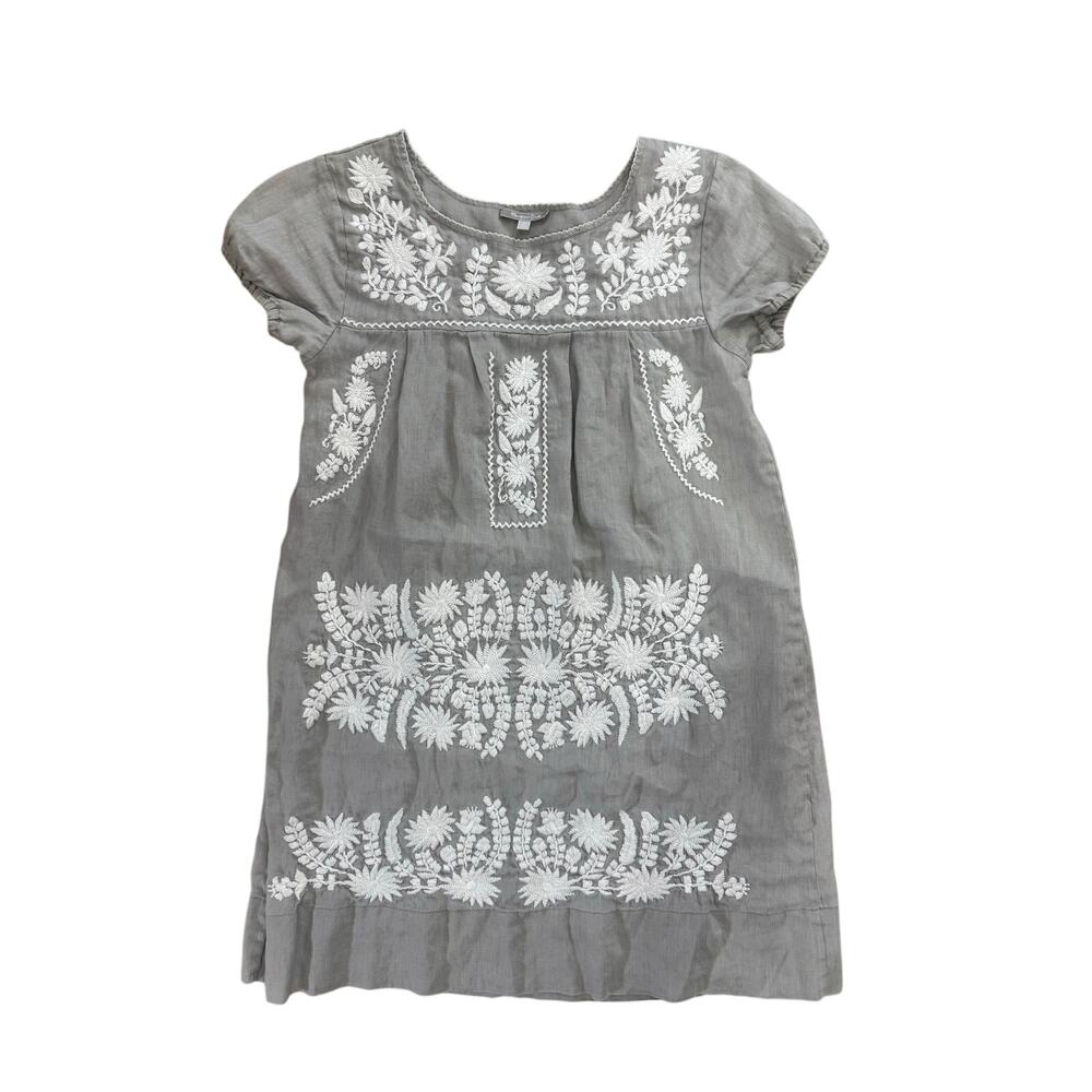 Mercado Global Gray Embroidered Dress Floral Embroidery Size S 100% Linen